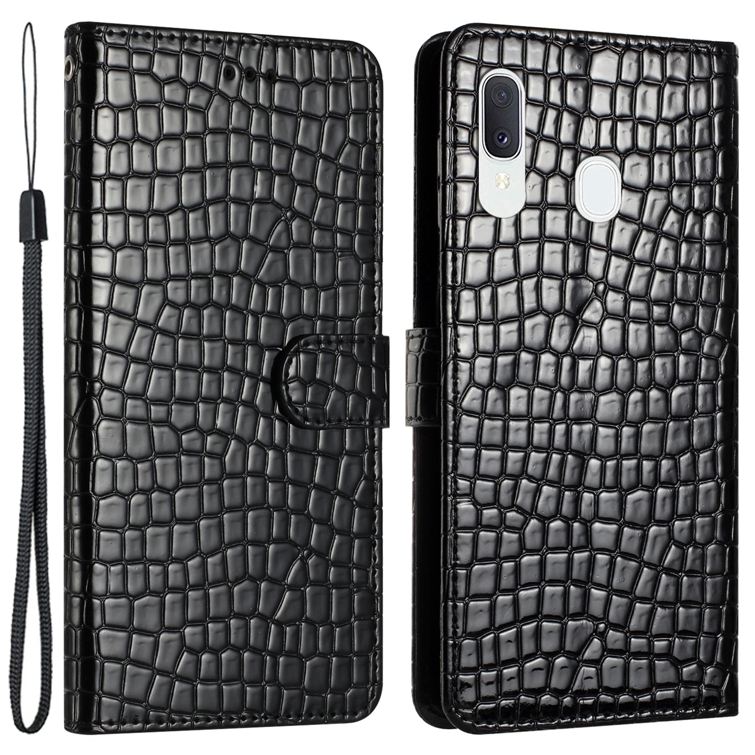 Til Samsung Galaxy A40 Fuld beskyttelse Stand Cover Crocodile Texture Læder pung telefonetui med rem Til Samsung Galaxy A40 Fuld beskyttelse Stand Cover Crocodile Texture Læder pung telefonetui med rem